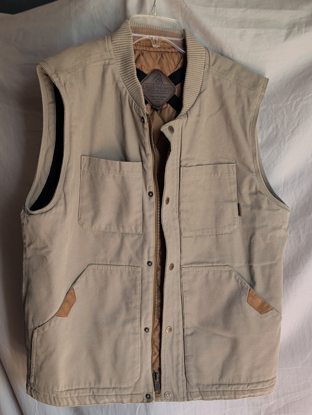 Legendary Whitetails Men's Beige Tan Utility Work Vest Fishing Hunting Outdoor